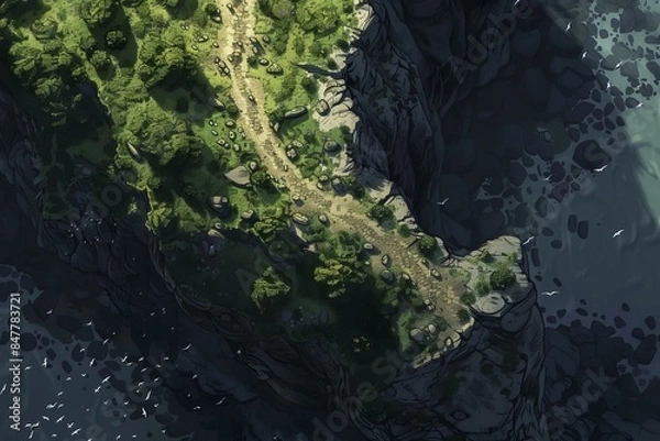 Obraz DnD Battlemap Windswept Cliff Path - A Treacherous Journey