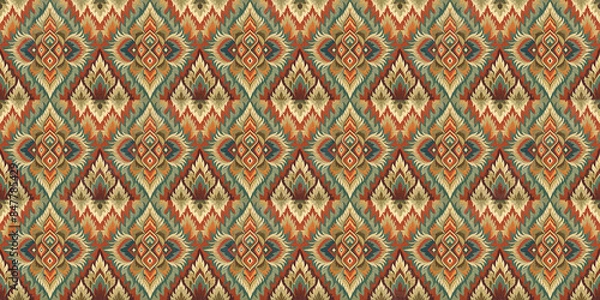 Fototapeta Vintage Ikat Seamless Pattern 