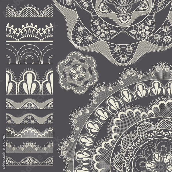 Obraz Set of seamless lace borders. Vector brush