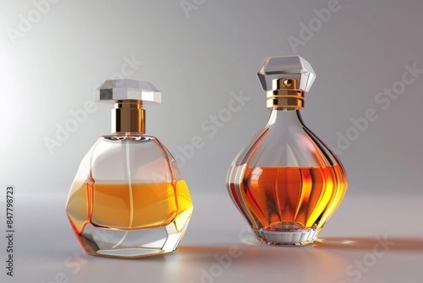Obraz Unisex perfume bottles on gray background.