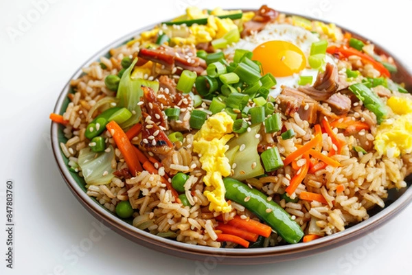 Fototapeta Flavorful BBQ Pork Fried Rice with Ginger and Garlic