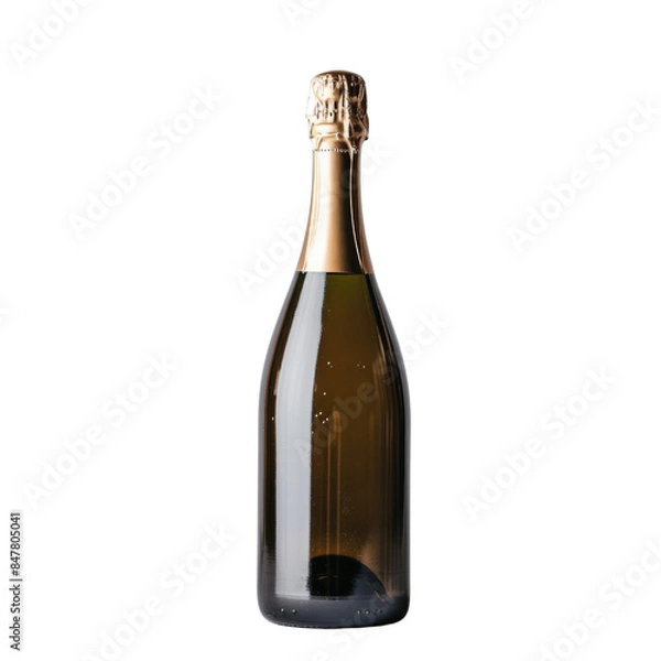 Fototapeta Elegant champagne bottle with gold foil detail, isolated on transparent background, perfect for celebrations and party themes.