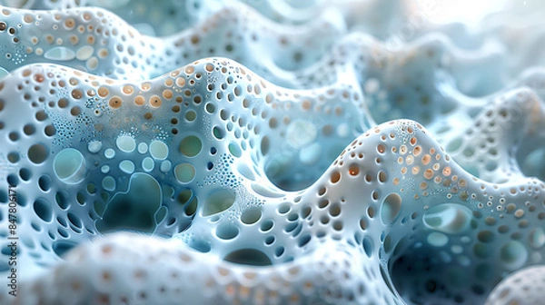 Fototapeta A mesmerizing 3D scene where cellular organelles like mitochondria and ribosomes intertwine in a tessellating pattern.