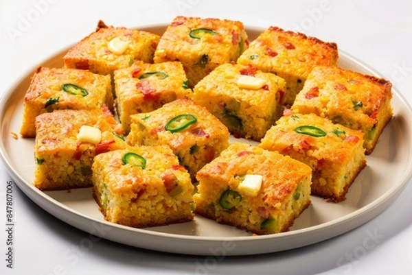 Fototapeta Delicious Bacon-Hominy Cornbread with Pickled Jalapenos