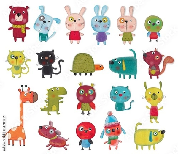 Fototapeta Set of cartoon characters over white background