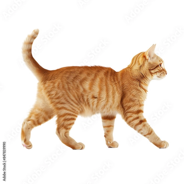 Obraz Orange Tabby Cat Walking in Profile Against White Background