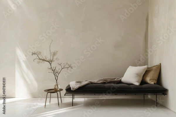 Fototapeta Minimalist Zen Interior Mock-up with Simple Sofa and Natural Elements