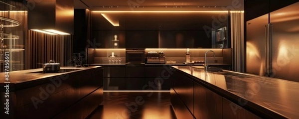 Fototapeta New modern luxury kitchen in a new apartment, banner. Generative AI.