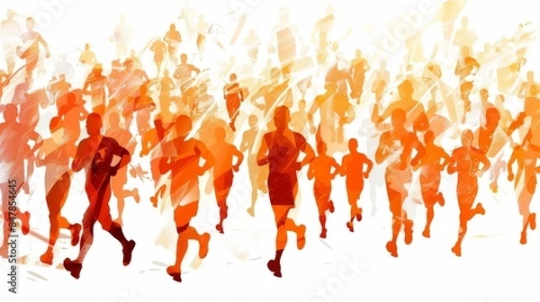 Fototapeta Illustration of people running in marathon.