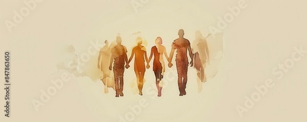 Obraz watercolour painting of a group of peoples shape holding hands