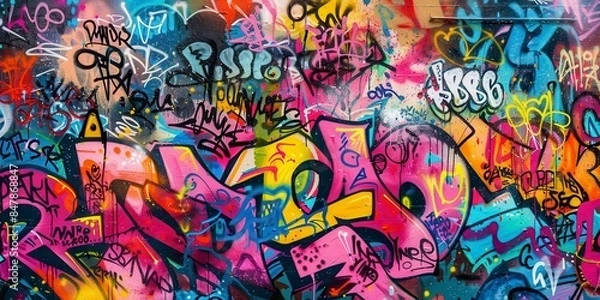 Fototapeta A vibrant graffiti wall backdrop with colorful tags and designs