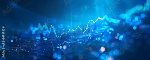 Fototapeta digital blue background with stock market graphs and charts in blue color theme