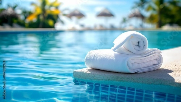 Fototapeta white towel on the corner of a pool