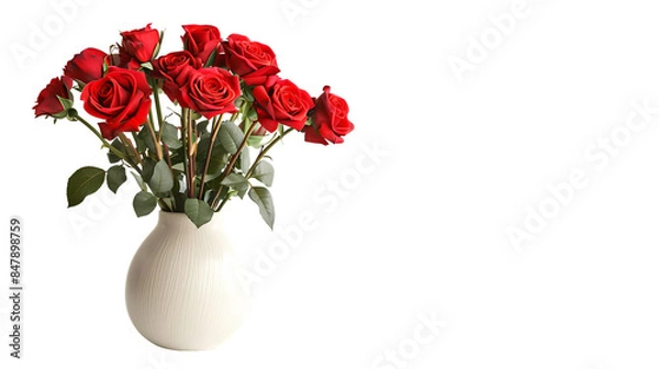 Obraz Vase with beautiful red roses isolated on transparent background