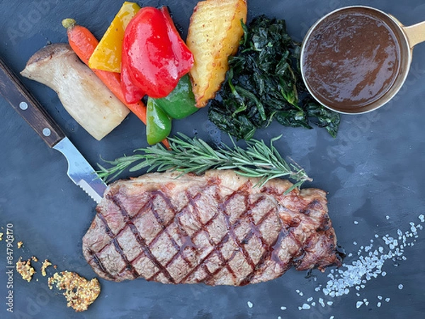 Fototapeta Beef Steak with Sauce and Sides