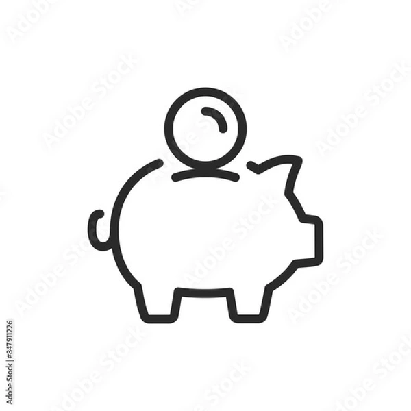 Fototapeta Piggy bank, linear style icon. Piggy bank with a coin being inserted. Editable stroke width.