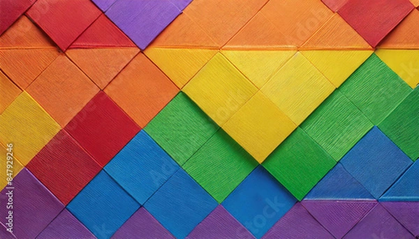 Fototapeta abstract rainbow background of squares, geometric shapes arranged symmetrically to each other, colors of the LGBT flag, summer bright wallpaper texture