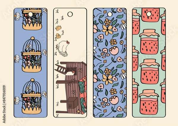 Obraz Cute farmcore hand-drawn bookmarks collection.