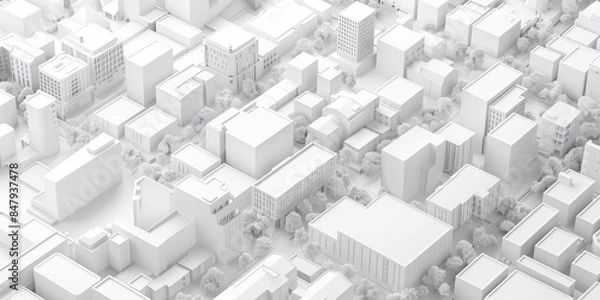 Fototapeta Birds Eye view of a modern city. Urban concept. White clay 3D rendering.  Created with Generative AI technology.