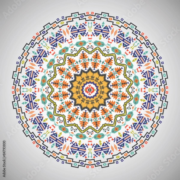 Fototapeta Ornamental round geometric pattern in aztec style