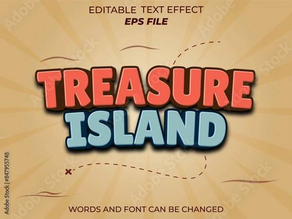 Fototapeta treasure island text effect, font editable, typography, 3d text for games. vector template