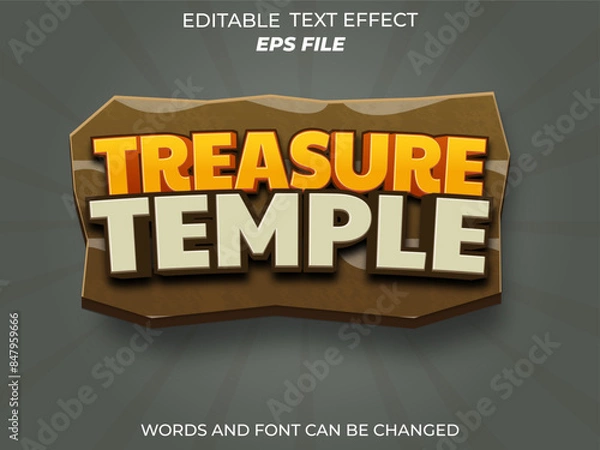 Fototapeta treasure temple text effect, font editable, typography, 3d text for games. vector template