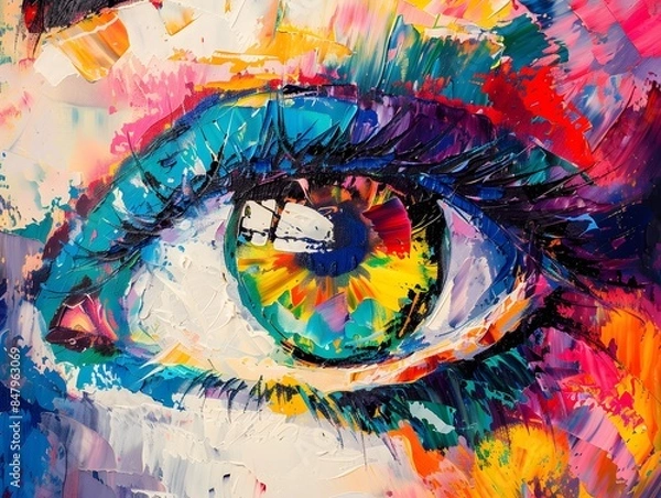 Obraz Abstract Colorful Eye Acrylic Painting on Large Canvas