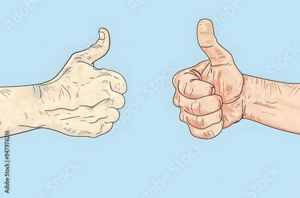 Fototapeta Unique Hand Gesture with Two Thumbs Up and One Thumb Down