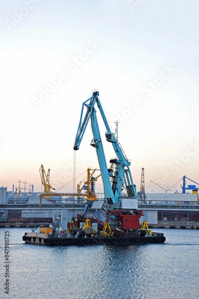Obraz Floating cargo crane at sunset