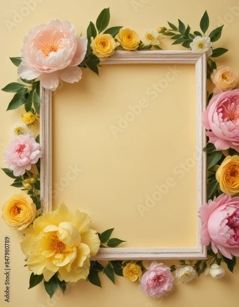 Fototapeta framework for photo or congratulation with flowers