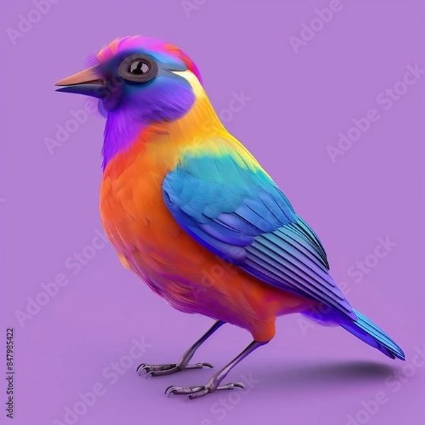 Fototapeta A colorful bird with iridescent feathers stands out against a purple background
