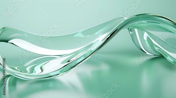 Obraz a curved glass ribbon and reflective water surface effects a minimalist abstract light green background