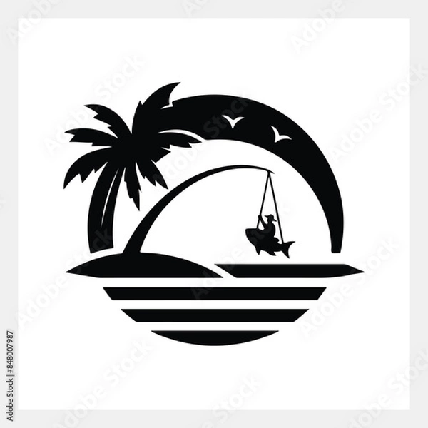 Obraz A man fishing, a black and white logo
