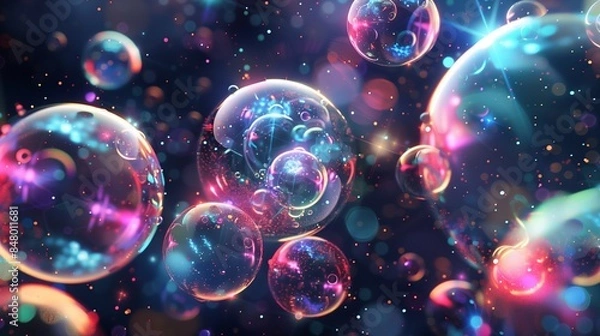 Obraz In a mystical realm, amidst a void of darkness, a congregation of ethereal orbs materializes,