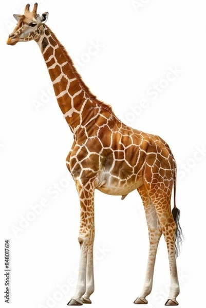 Fototapeta Giraffe Standing Isolated on White Background. Generative ai