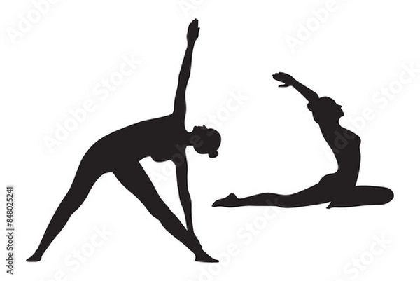 Obraz Silhouettes of yoga poses, gymnastic exercises. A vector image.