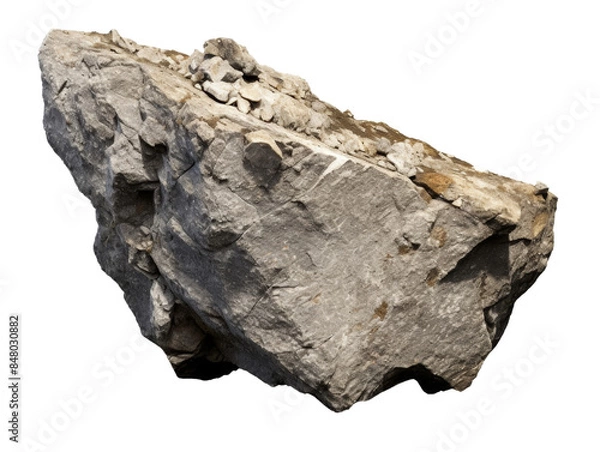 Fototapeta Large rugged stone with natural texture and earthy tones, isolated on a white background cut out transparent isolated PNG