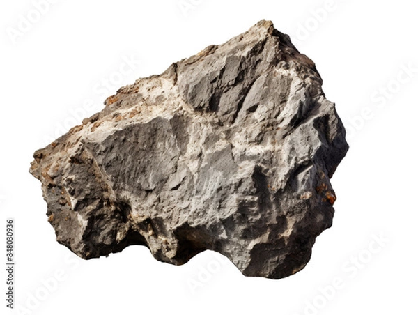 Fototapeta Large rugged stone with natural texture and earthy tones, isolated on a white background cut out transparent isolated PNG