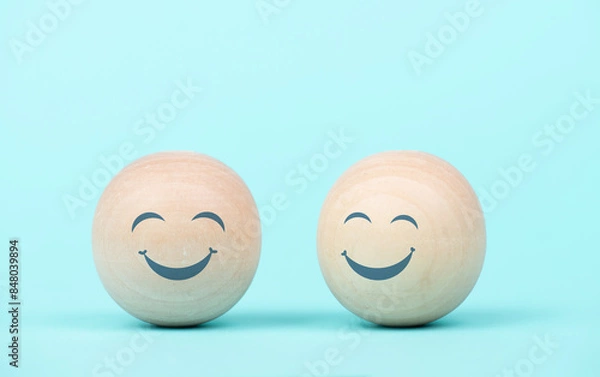 Obraz Happy smiling face, love and emotion, mental health concept, positive thinking mind and attitude, support and self esteem