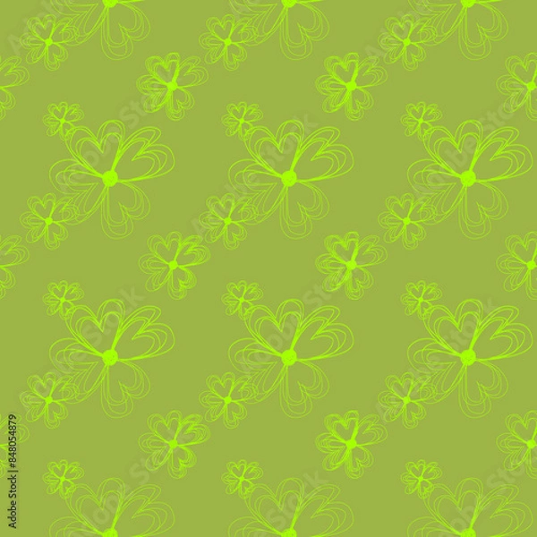 Fototapeta Flowers in green background, seamless pattern 