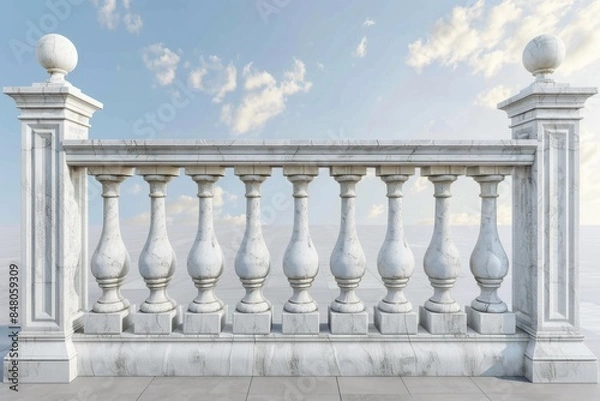 Fototapeta Balcony railing overlooking the ocean with a stunning view