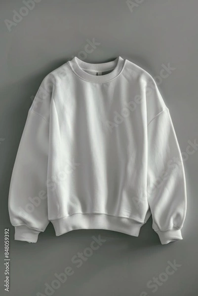 Fototapeta A white sweatshirt hung on a wall with a simple, clean design