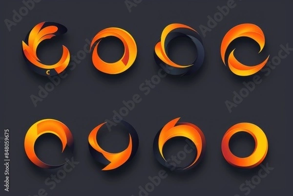 Fototapeta Six different shapes of fire on a dark background
