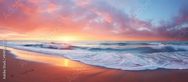 Fototapeta Glowing Beach Sunset. Creative banner. Copyspace image