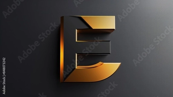 Obraz A golden letter E on a dark background, useful for designs and graphics