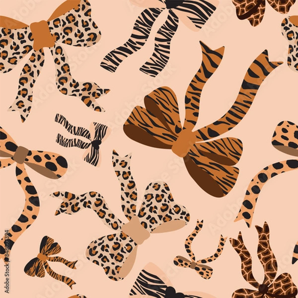 Obraz Ribbon bows with leopard, giraffe, tiger, zebra textures.