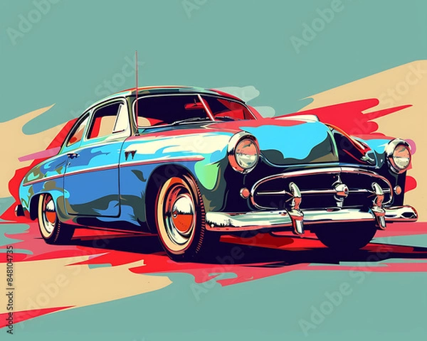 Fototapeta flat illustration classic car in pop art style for tshirt graphic vector illustration