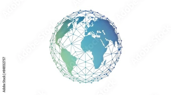 Obraz Minimalist Worldwide Globe with Connecting Lines in Blue and Green Tones