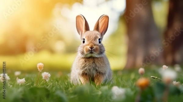 Fototapeta cute animal pet rabbit or bunny smiling and laughing isolated with copy space for easter background, rabbit, animal, pet, cute, fur, ear, mammal, background, celebration