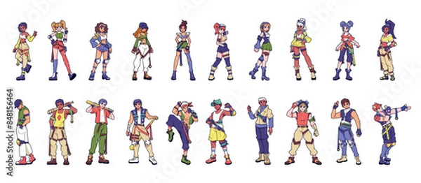 Fototapeta Vector Cyberpunk Futuristic Characters Cartoon Set Illustration Isolated